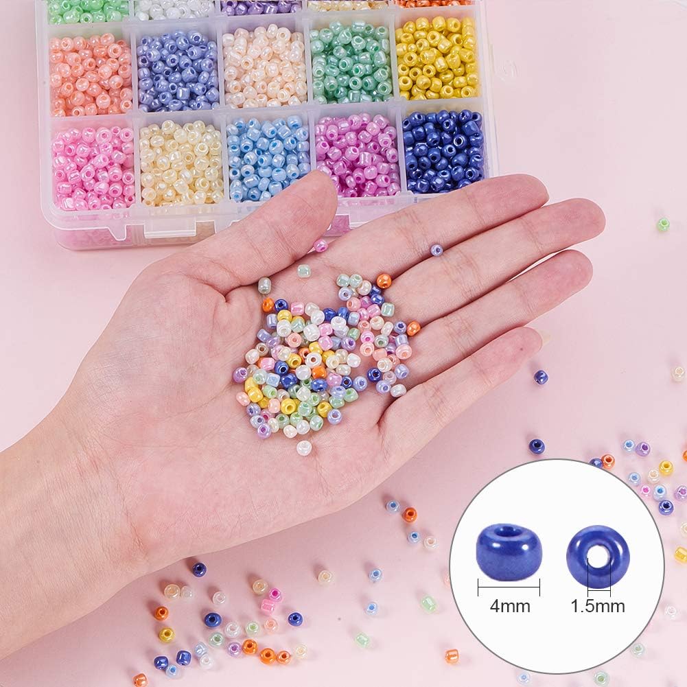 PH PandaHall 3000pcs 15 Colours Glass Seed Beads 4mm Mini Spacers Candy Colour Czech Bead Ceylon Round Bead Cute Craft Bead for Friendship Bracelets Jewellery Making DIY Handicrafts Hole:1.5mm - Image 3