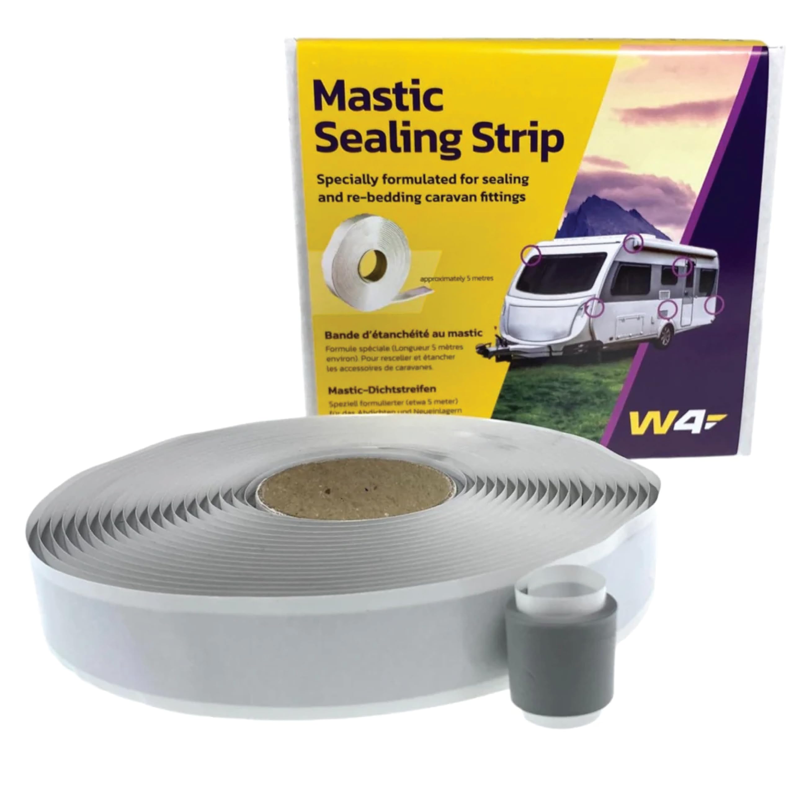 W4 Mastic Sealing Strip for Caravans & Motorhomesmm – Grey 19mm Weatherproof Sealant for Overlap Joints, Awning Rails, Roof-Lights, Window Surrounds & External Trims, Durable & Easy to Apply