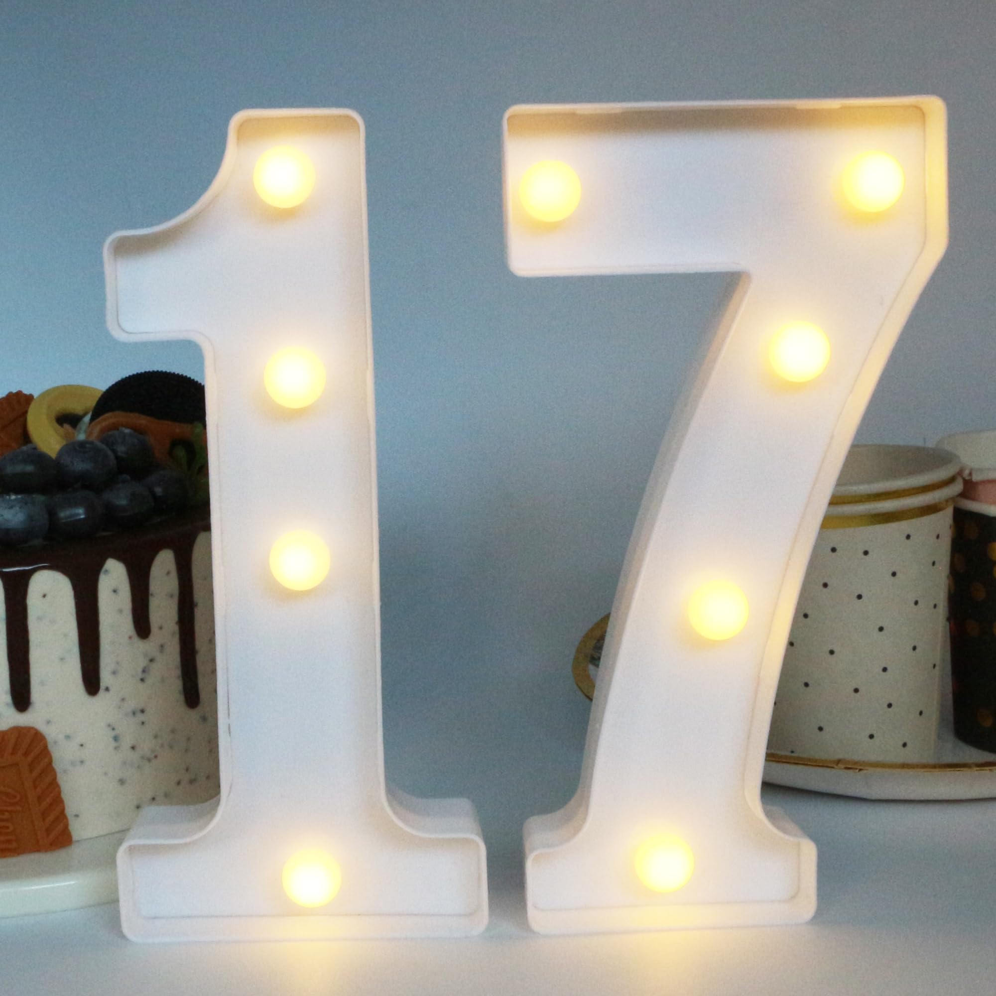 Photo 1 of H:7.88 inches Light Up Numbers 17 Sign for Party Decor, 17th Birthday Decorations for Girls, 17th Birthday Centerpieces Table Decorations for Boys