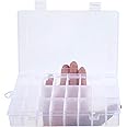 Snowkingdom Transparent Plastic Grid Box Storage Organizer For Display Collection with Adjustable Dividers - 24 Clear Grids - 7.8"x5.2"x1.5"