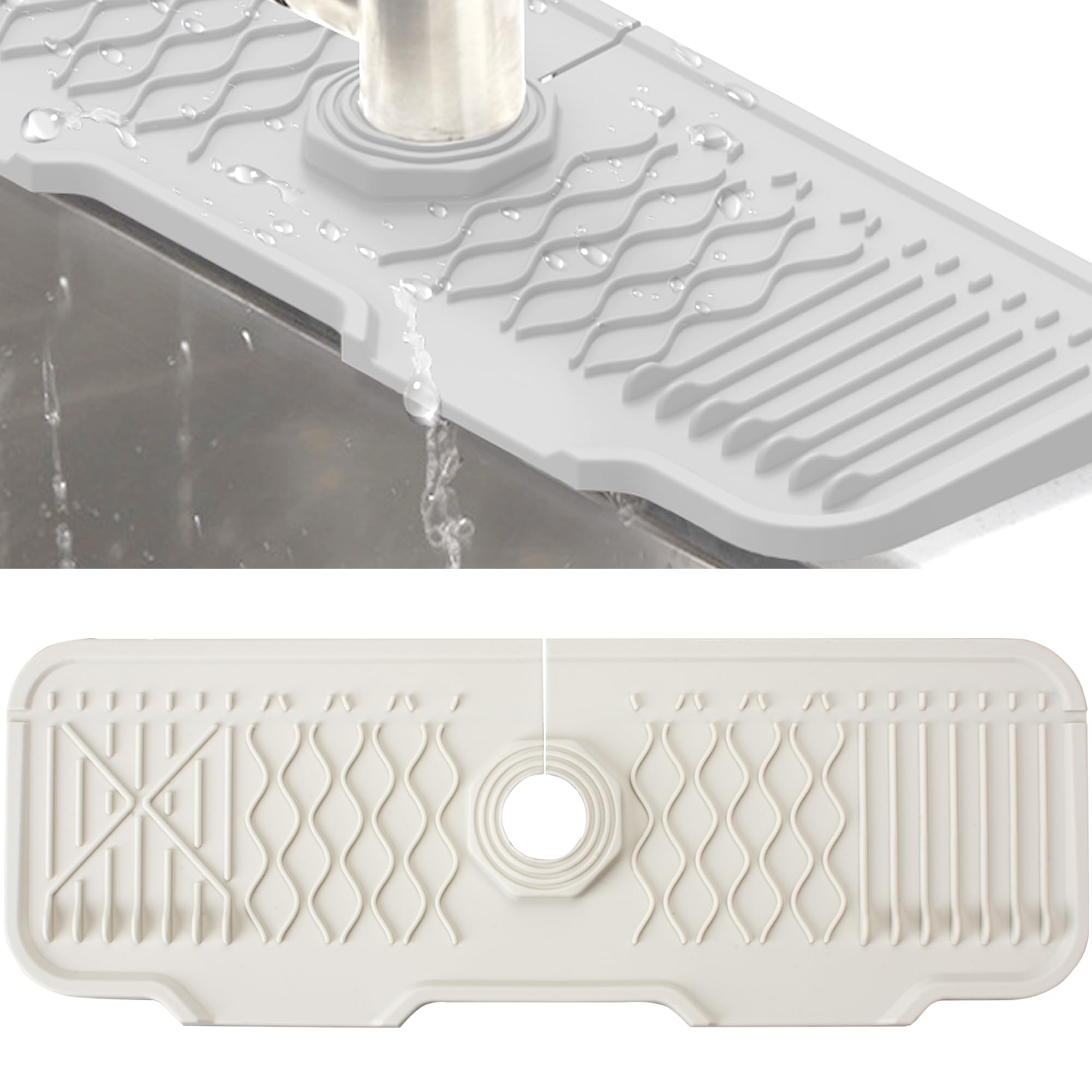 Veki Silicone Faucet Mat for Draining, Kitchen Tap Sink Splash Guard, Foldable Tap Drip Draining Holder, Faucet Handle Drip Catcher Tray for Kitchen and Bathroom Countertop Protect (43 cm, White)