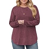 ROSRISS Plus-Size Sweaters for Women Casual Oversized Long Sleeve Crewneck Tops Trendy Dressy Basic Ribbed Knit Shirts XL-5XL