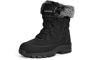 ANGRYRAM Winter Work Boots for Women Non Slip Warm Insulated Snow Boots Comfortable Faux Fur Mid Calf Safety Toe Furry Snow Shoes
