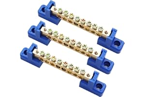 Tnuocke 3pcs Grounding Bus Bar,Terminal Bus Bar Terminal Block Brass Wire Screw Terminal,Single Row 8 Positions Grounding Strip Bus Bar Block Blue H-078-8K