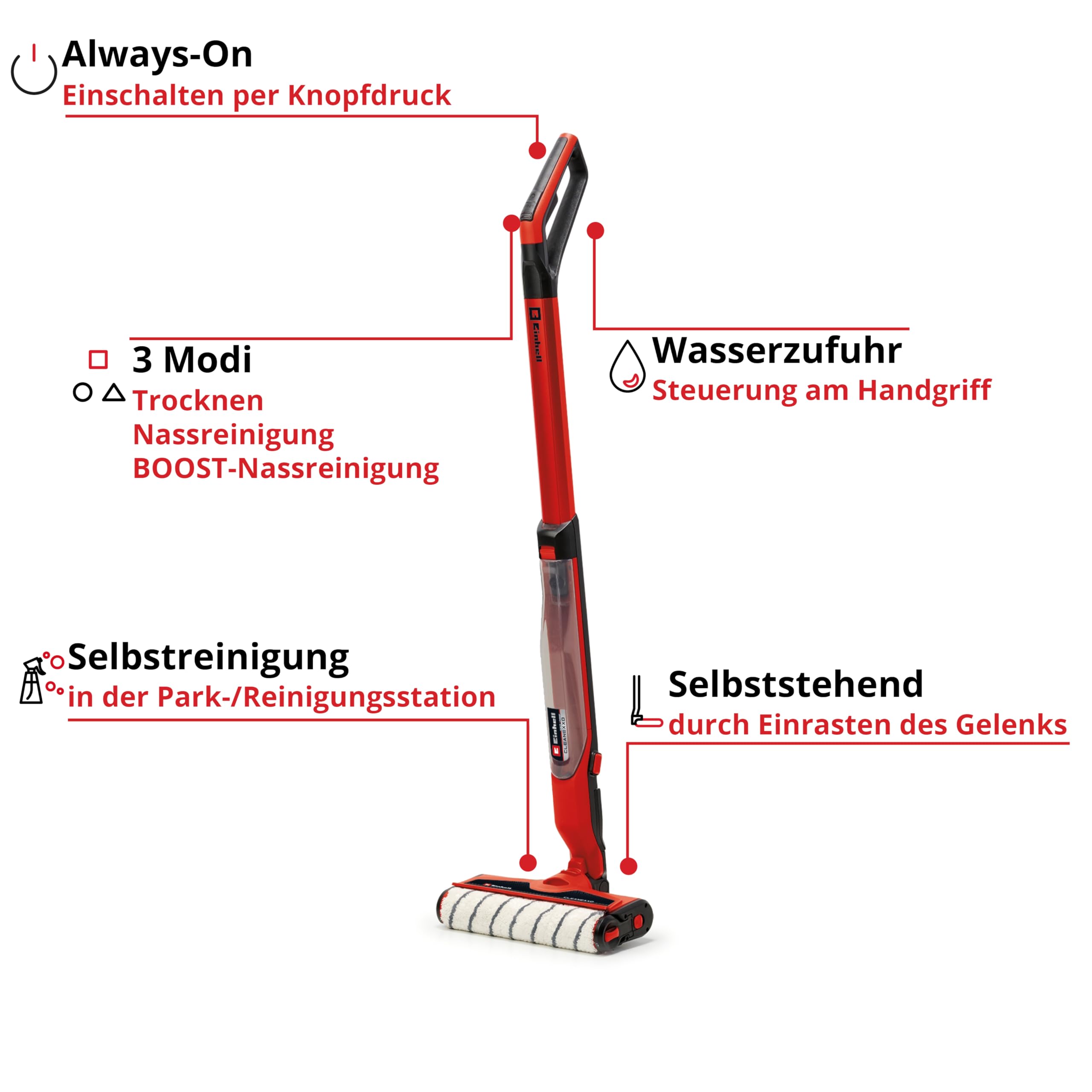 Einhell Akku-Hartbodenreiniger CLEANEXXO Power X-Change (18 V, 290 mm Bürstenwalze, BOOST-Modus, Selbstreinigungsfunktion, steuerbare Wasserzufuhr, ohne Akku) 3