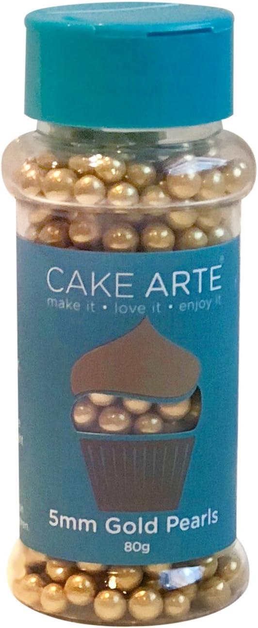 5mm Gold Cake and Cupcake Toppings Sugar Pearls Medium Edible Crispy Sugar Balls for Cake Cupcake Sprinkles For Cake Decorating - 80g