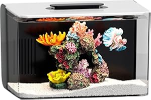 RED TAIL FISH 2.5 Gallon Fish Tank Small Aquarium Starter Kit with Hidden Filtration, 3 Color Light, Self Cleaning Nano Tank for Betta, Shrimp, Guppy, Angelfish