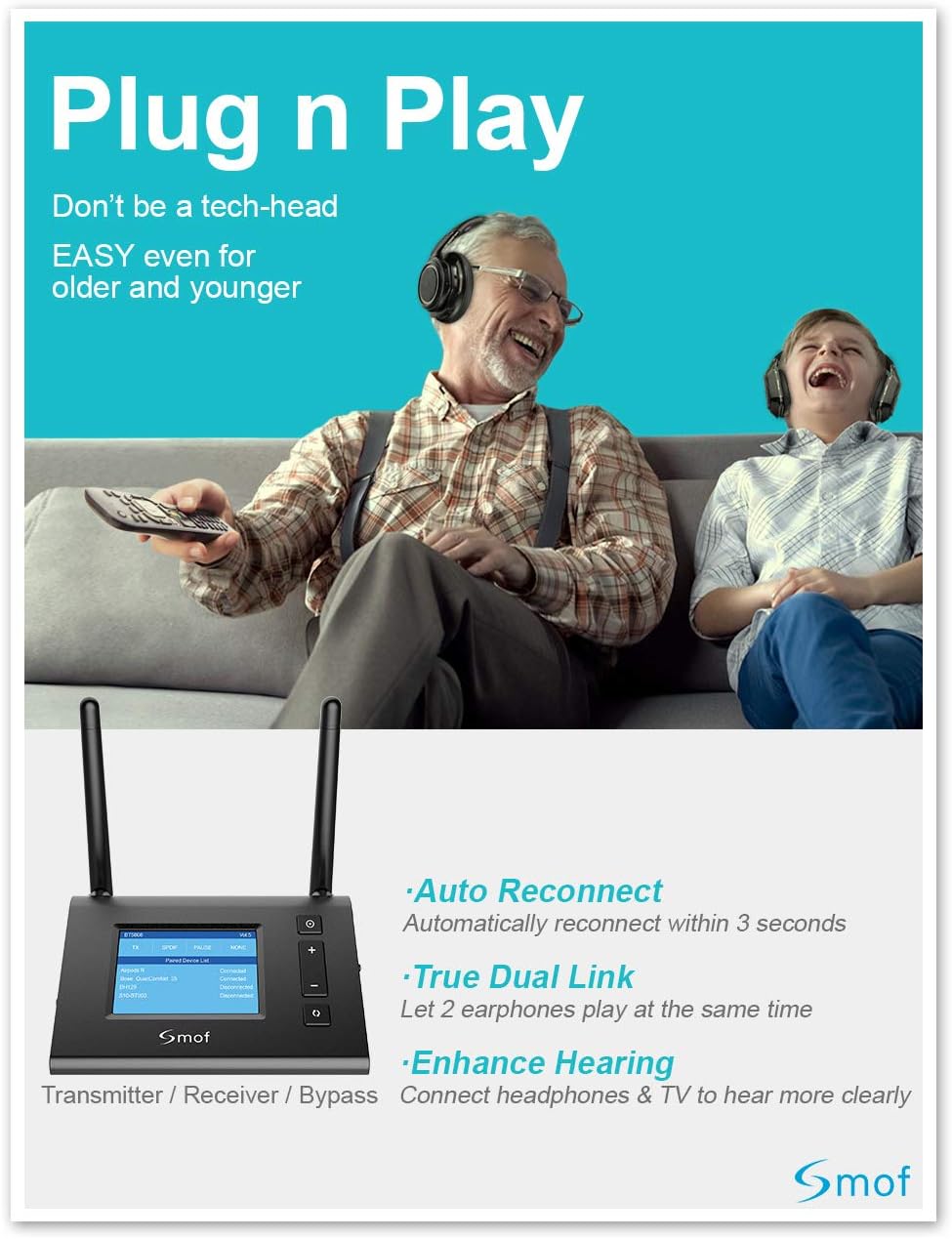 Bluetooth Transmitter& Receiver-LED Visual Bluetooth Receiver, Dual Link Bluetooth Audio Transmitter for TV/Home Stereo/PC, Long Range Bluetooth Stereo Receiver: Home Audio & Theater