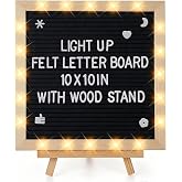 10"&times;10" Felt Letter Board with LED Lights &amp; Stand for Halloween Party Decor | Wall/Desk Display, 450-Letter, Message Custom Signs Poster Board, Baby/Pregnancy Announcement/Home/Birthday Decor, Black