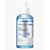 WELLAGE Real Hyaluronic Blue Ampoule 100, Korean Hydrating Serum for Face, Fragrance Free Hyaluronic Acid Deep Moisturizing Serum with Panthenol, PDRN for Sensitive Dry Skin Moisturizer, 2.54 Fl Oz_R