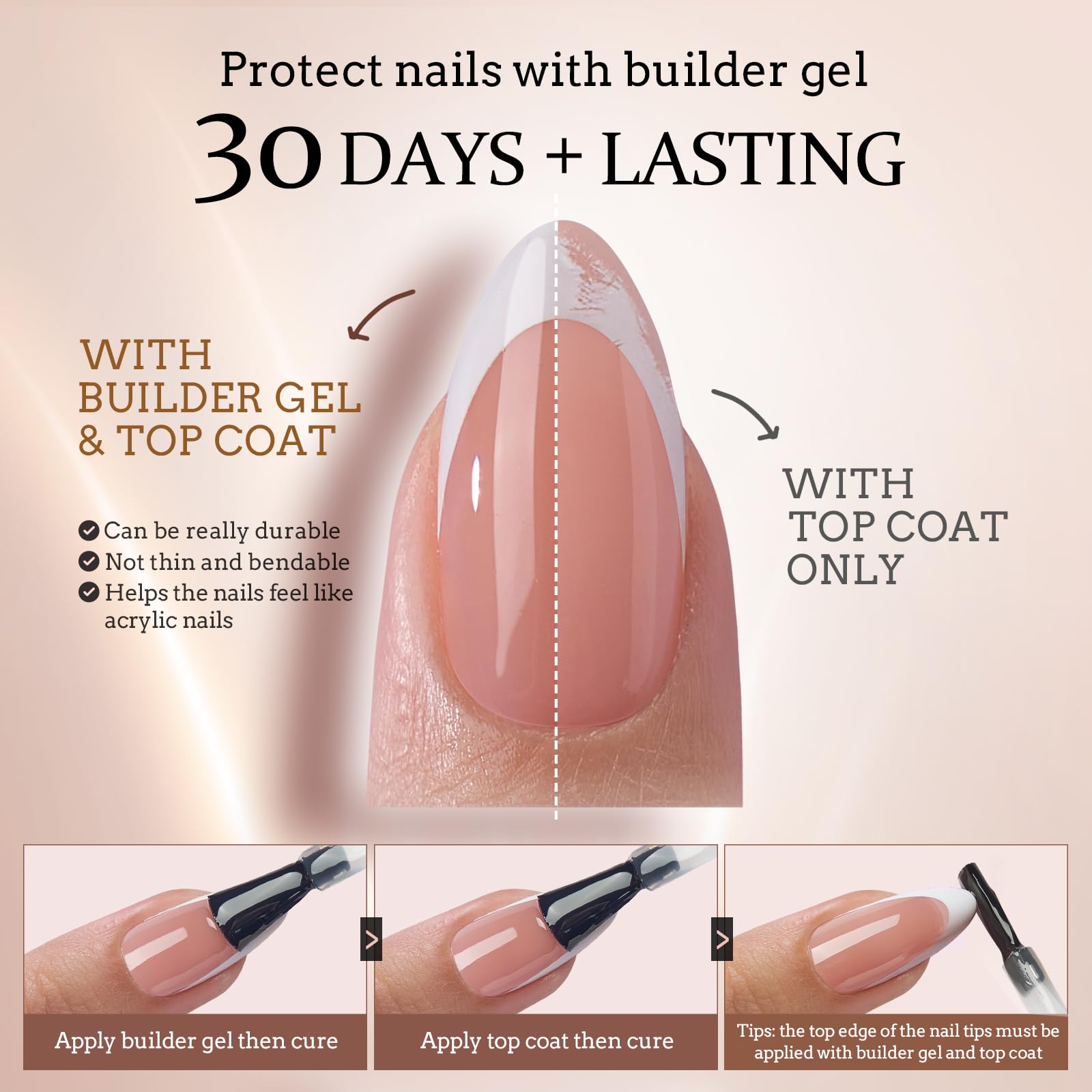 BTArtbox Press On Nails Almond - 5 Styles XCOATTIPS French Tip Almond Nails, Pre-Designed Swirl Soft Gel Nail Tips, Ultra Fit Medium False Nail, Soak Off Acrylic Fake Nails for Nail Art DIY - Image 4