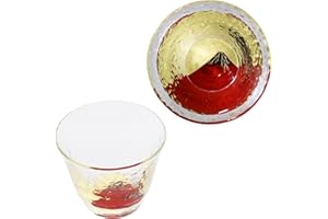 Kasyou Studio Red Fuji Crystal Glass Cup Sake Cup (Kanazawa Gold Foil, Gift Box), Made in Japan, Japanese Sake Cup Whiskey Gl