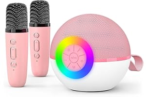 goopow Mini Karaoke Machine Speaker for Kids Adults, Portable Bluetooth Microphone Song Toys with LED Light, Best Chritmas Birthday Festival Gift for 3 4 5 6 7 8+ Year Old Girls Boys (Pink-2MIC)