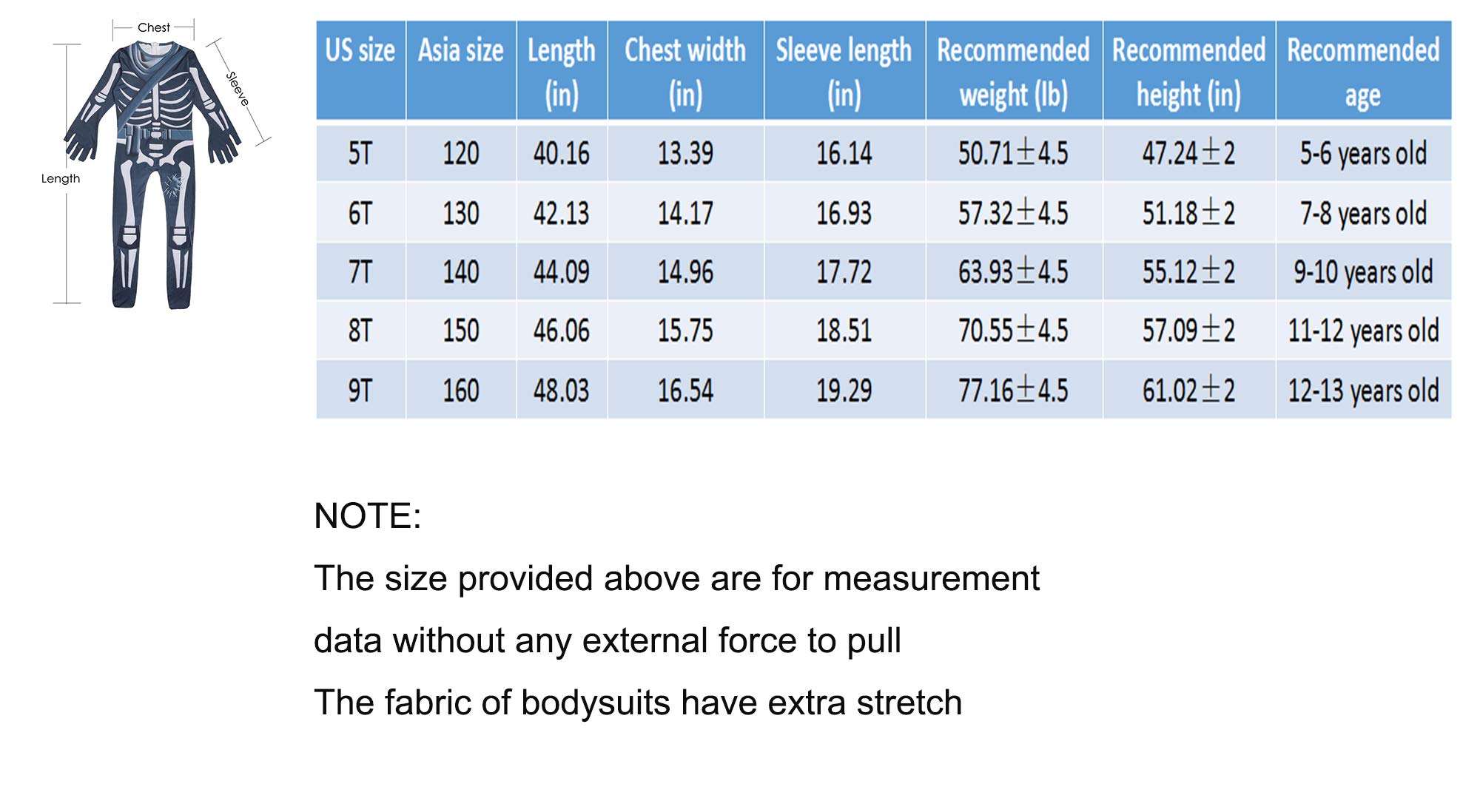 YaMeiDa Halloween Kids Cosplay Bodysuits Fortnite Skull Trooper Costume (9T 160)