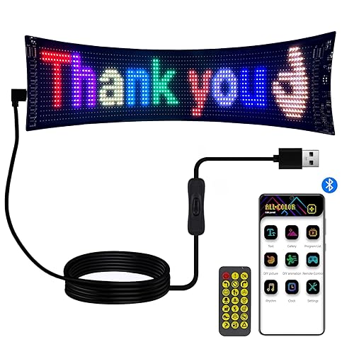 Plikapli Scrolling Huge Bright Advertising LED Signs,24''x5'' Flexible Custom USB 5V Bluetooth APP Control Text Pattern Animation Programmble LED Sign for Car Store Home Office Bar Hotel