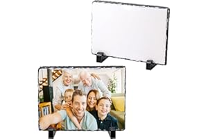 Jyongmer 2PCS Sublimation Blank Slate Rock Stone Photo Frame 6 x 8 Inch Rectangular Custom Sublimation Slate Picture Frame Heat Transfer Rock Photo Plaque with Display Holder for Heat Press Machine