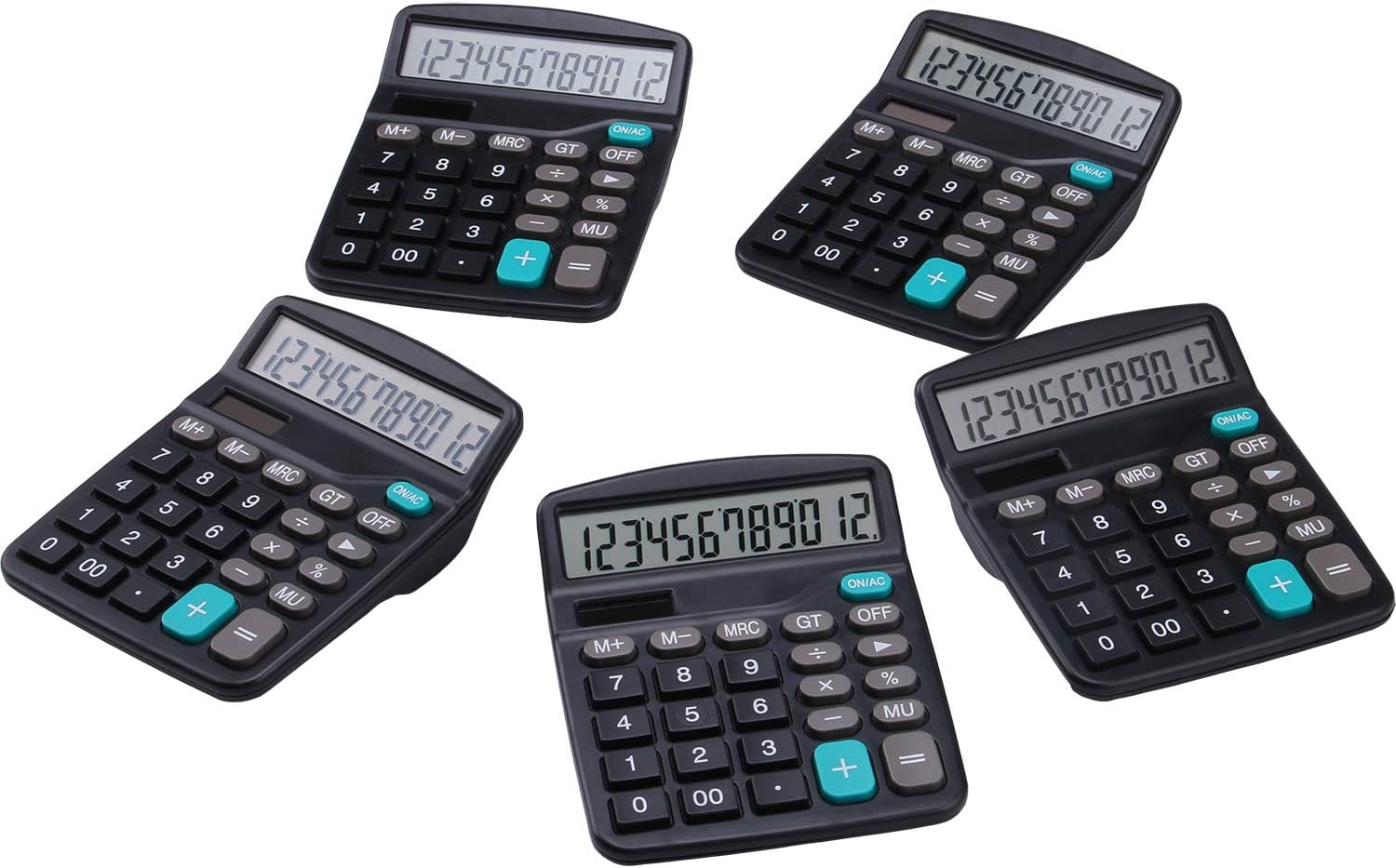 Calculator, Lichamp 5 Pack Calculators Large Display, Black Standard Function Desktop Basic Calculators with Dual Power Solar and AA Battery (Included)