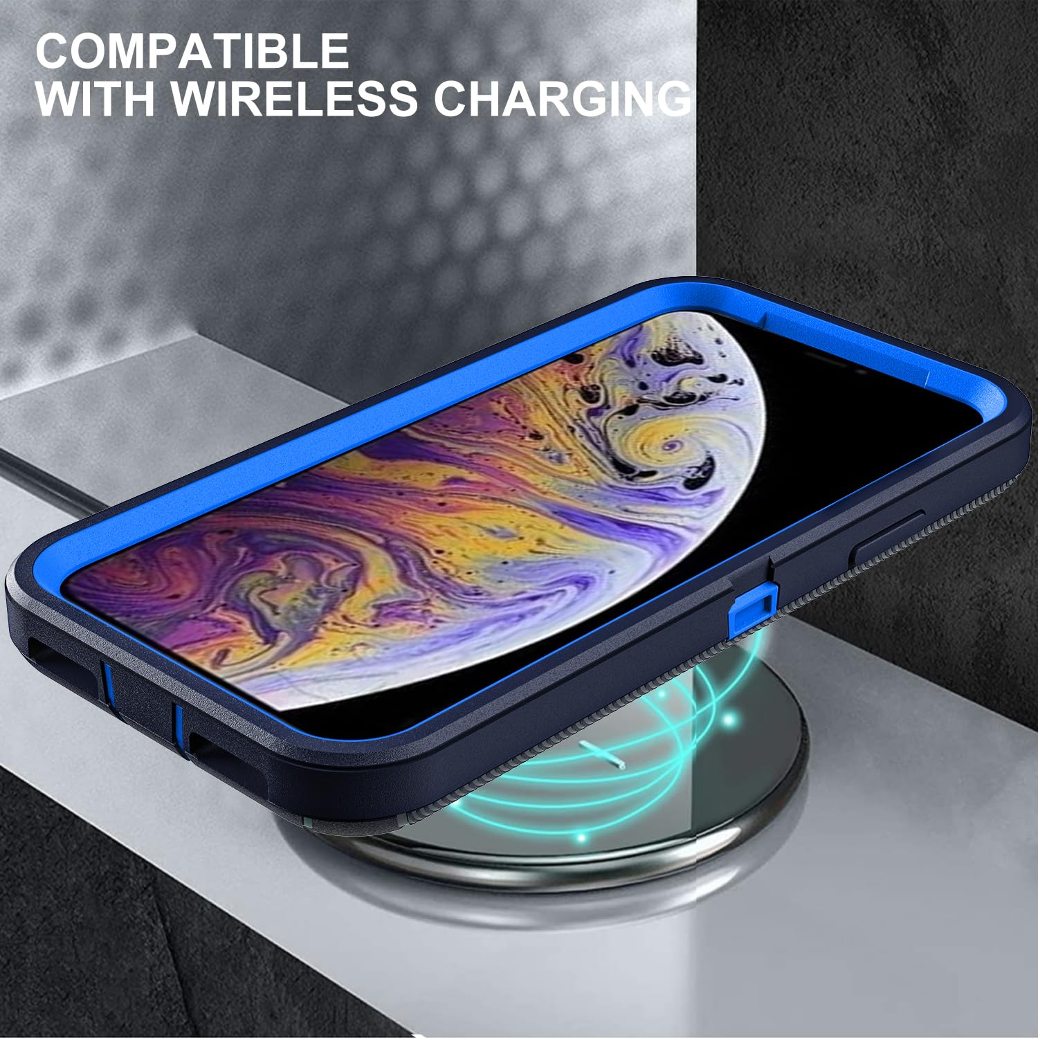 for iPhone X/iPhone Xs Case, Military Grade 3 in 1 Heavy Duty Shockproof/Drop Proof/Dust Proof Case with 2Pcs Tempered Glass Screen Protector (Navy Blue)