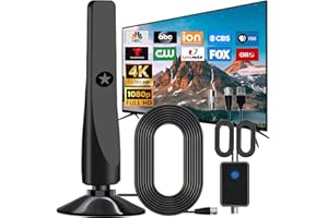 SYENGKKY TV Antenna for Smart TV Indoor 300+ Miles Long Range with Amplifier Signal Booster, 2025 Upgraded HDTV Antenna 360 Reception Portable, Support 8K 4K 1080P All TVs, Coaxial Cable
