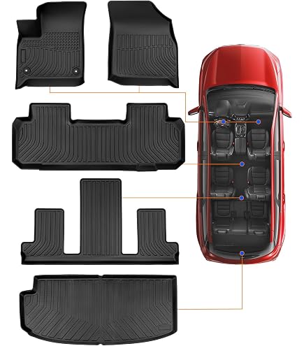 Chevy Traverse Floor Mats CreekT All-Weather Floor Mats For Chevy Traverse ( 2018-2025) – 7-Seater Liners + Trunk Mat | Waterproof & Non-Slip Chevy Traverse Floor Mats 2021