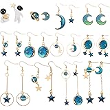 12 Pairs Moon Star Earrings Dangle Earth Planet Asymmetrical Drop Earrings Astronaut Stud Earrings Jewelry for Women Girls