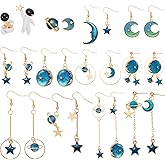 Hicarer 12 Pairs Space Earrings Astronaut Stud Earrings Planet Dangle Moon Star Asymmetrical Drop Jewelry for Women