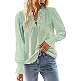 Falechay Boho Tops for Women V Neck Blouses Flowy Swiss Dot Dressy Casual Lace Womens Long Sleeve Shirts Trendy 2026
