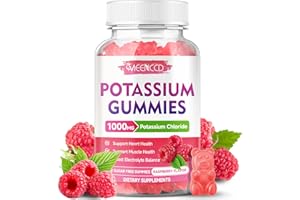 MEENCCD Potassium Gummies, Potassium Chloride 1000mg for Adults, Sugar-Free Potassium Supplement Gummies Support Electrolyte Balance & Leg Cramps for Women & Men, Raspberry Flavor, 60 Count