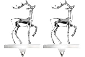 Klikel Stocking Holder Set of 2 - Christmas Reindeer Stocking Hanger For Mantel - Shiny Silver Metal Deer Christmas Stocking Holder For Fireplace Mantle - Heavy Stocking Holder For Mantle-facing Right