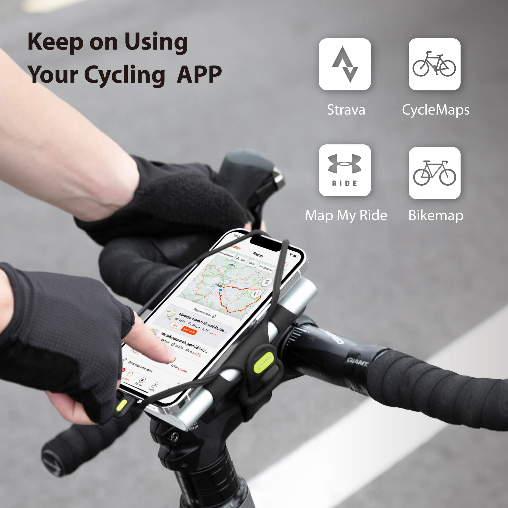 【Bone】 Bike Phone Mount Universal 2 in 1 Phone Holder for Bike, Charger Mount Stem, Bike Accessories for iPhone 13 12 11 Pro Max Samsung S20 S21, Fit 4.7