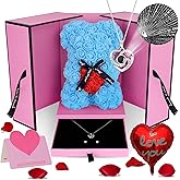 HYRIXDIRECT Flowers Rose Bear Gifts Artificial Forever Rose Everlasting Flower Teddy Bear Gifts for Her Women Mom Wife Wedding Mothers