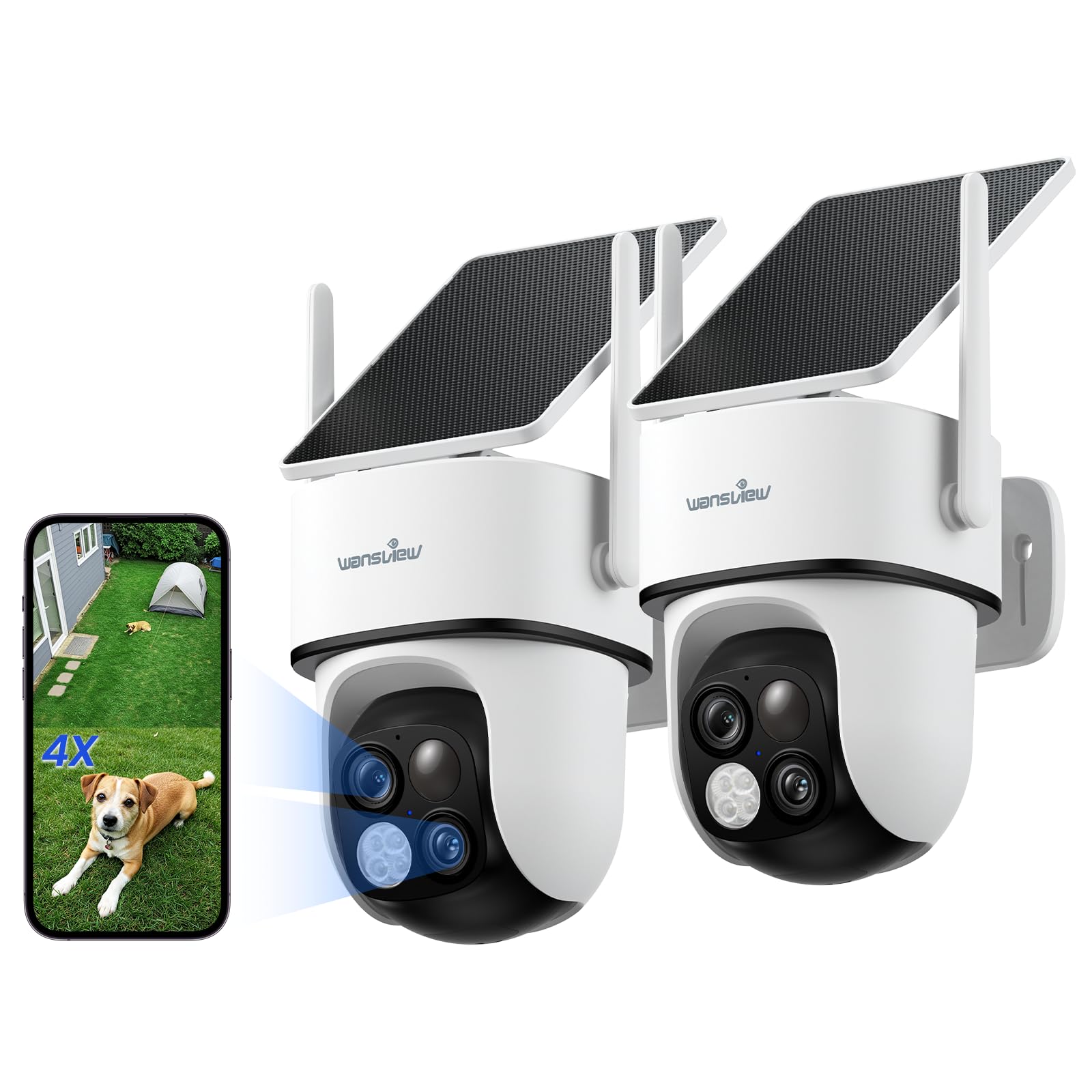 Photo 1 of ***SEE NOTES*** wansview Security Cameras Wireless Outdoor-2K Dual Lens Home Security Cameras, 360° View, Solar Panel Battery Powered, Color Night Vision, PIR Sensor, IP65 Waterproof, Work with Alexa, B7 2P White