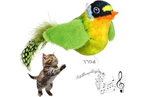 IPAWSPACE Catnip Cat Toys Satisfy Cat's Natural Hunting Instintion for Indoors Cats Feather Toys Interactive with Lifelike Chirp Sound Chirping Bird Kitten Toy Real Feather(Green Bird)