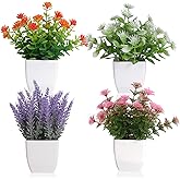 Yoratee Artificial Potted Flowers 4pcs Fake Small Plant in Pot Mini Faux Plant Door House Office Tabletop Kitchen Colorful Greenery Decor