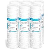 Membrane Solutions 20 Micron 10"x2.5" String Wound Whole House Water Filter | Universal Sediment Filter Replacement Cartridge for Well Water - 6 Pack