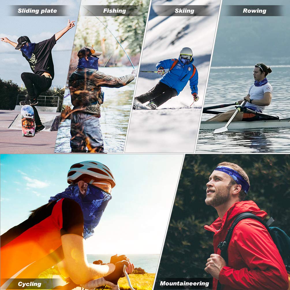 VBIGER Face Bandana Mask, Headwear, Neck Gaiter, Head Wrap, Headband,Scarf for Men and Women, with UV Protection & Unique Ear Loop