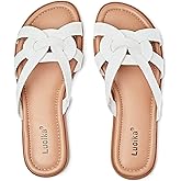 Luoika Women's Wide Width Flat Slides Sandals, Slip on Slide Sandal Casual Comfortable Summer Beach Shoes for Women.