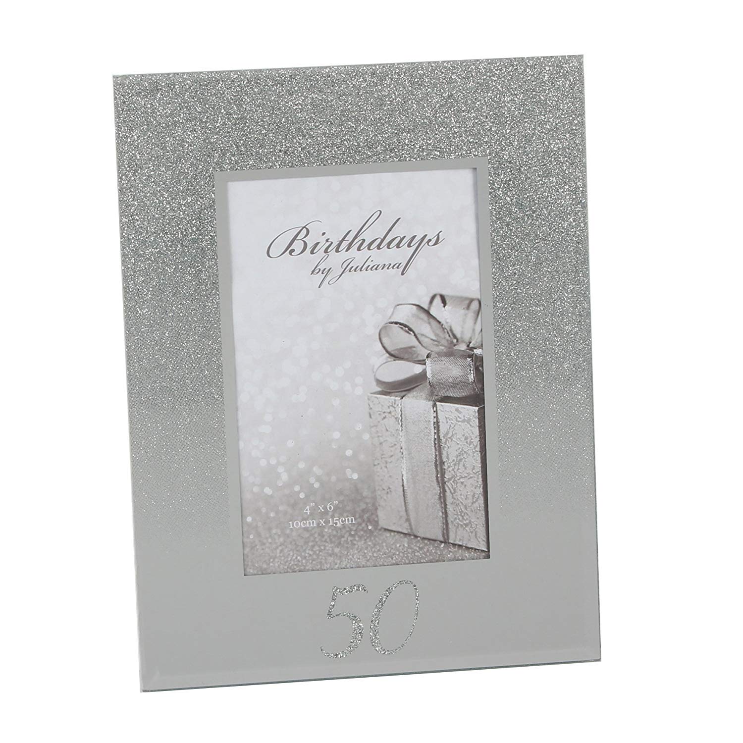 50th Birthday 4" x 6" Glitter Mirrored Glass Frame, 50 design