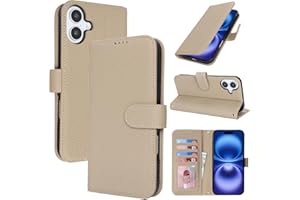 Zouzt Case for iPhone 16 6.1" Genuine Leather Wallet Case with 4 Card Slot, RFID Blocking Card Holder Magnetic Flip Folio Kickstand Shockproof Phone Cover Women Men for iPhone 16 - Gray