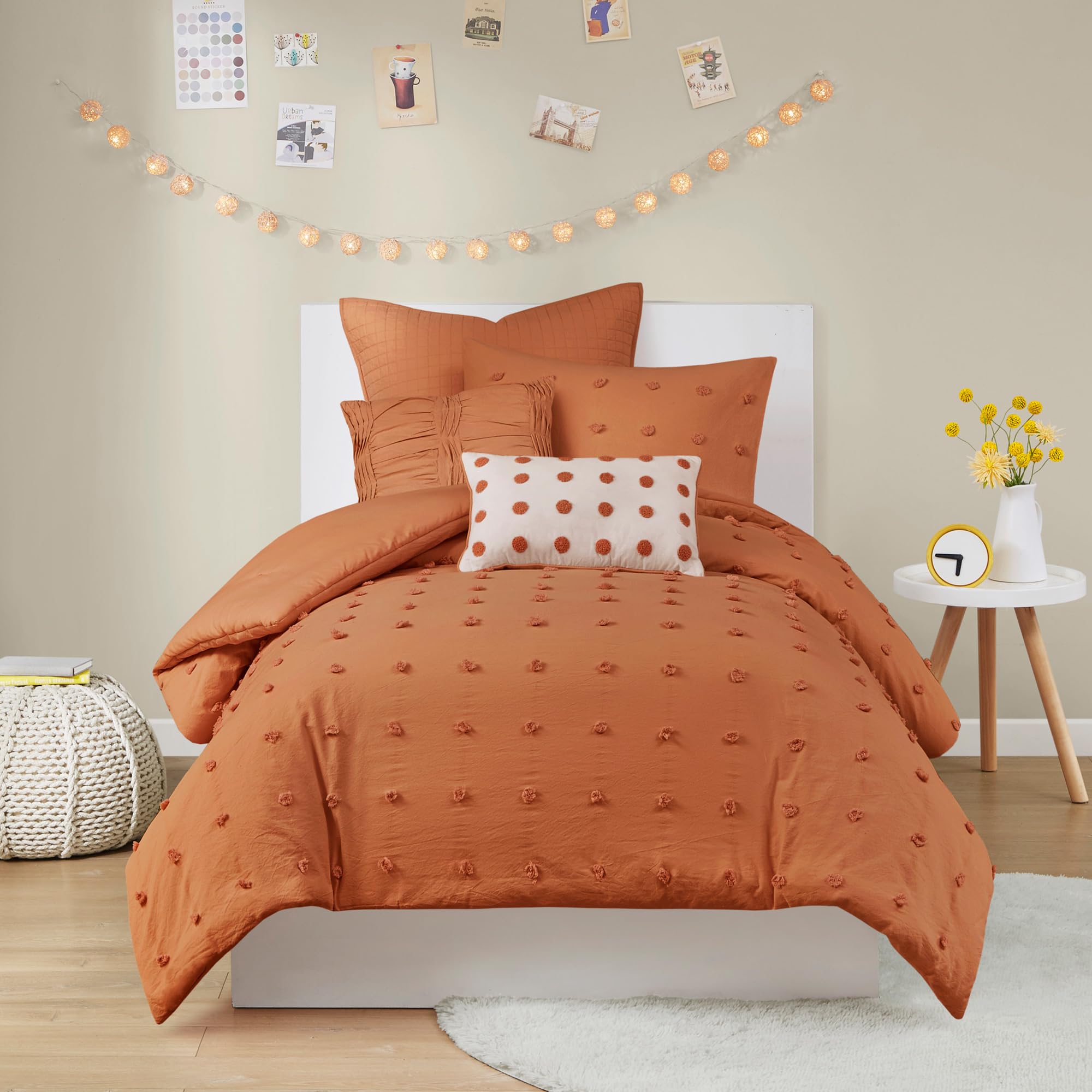 Intelligent Design Cotton Comforter Set Rust Jacquard Tufts Pom Pom Shabby Chic Boho Comforter Set Twin All Season Bedding Winter, Matching Sham, Throw Pillows, Brooklyn, Twin/Twin XL Rust 5 Piece Image Intelligent Design Cotton Comforter Set Rust Jacquard Tufts Pom Pom Shabby Chic Boho Comforter Set Twin All Season Bedding Winter, Matching Sham, Throw Pillows, Brooklyn, Twin/Twin XL Rust 5 Piece Image