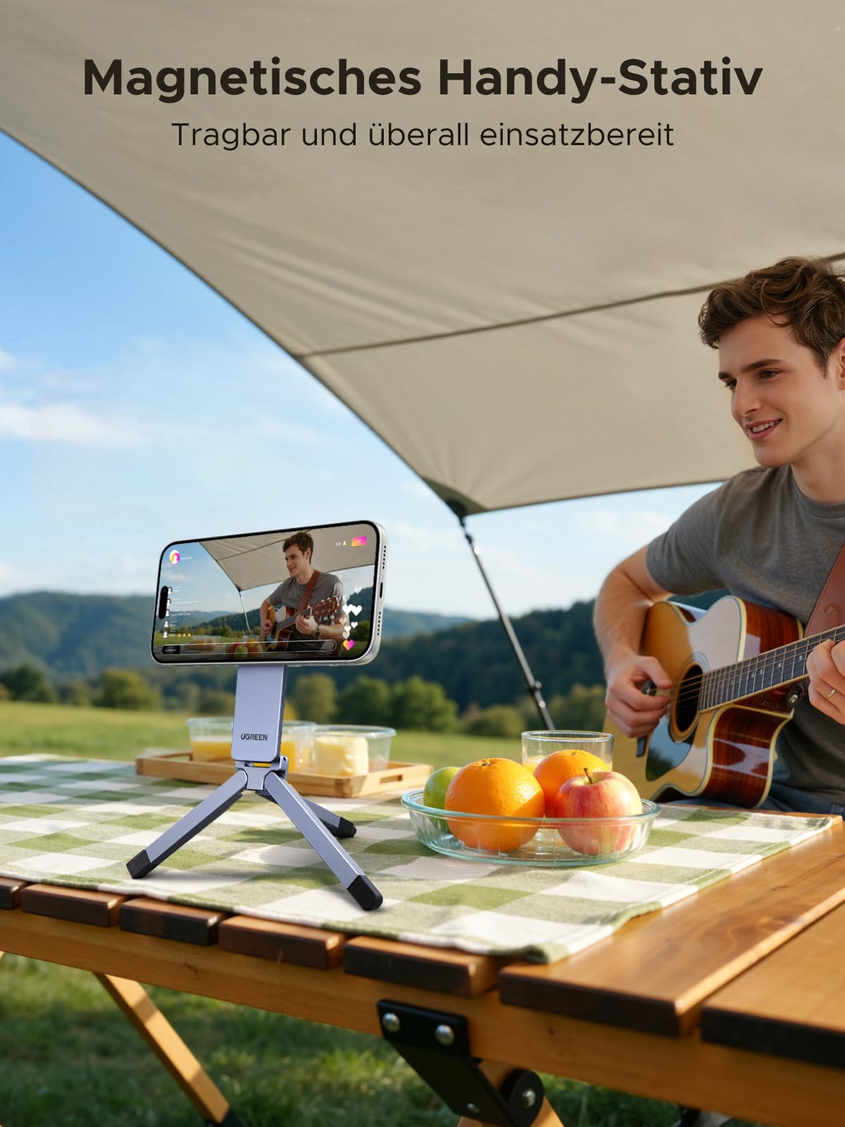 UGREEN Magnetisches Handy Stativ, Aluminium Magsafe Stativ, Enthält eine 1/4"-20-Schraube, Multifunktionaler Tragbarer Selfie-Stick Kompatibel mit iPhone 17 16 15 14 13 12 Sumsung und Magsafe Hülle 2