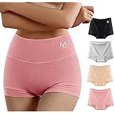 MEIYATING Boy Shorts Underwear for Women High Waisted Cotton Panties Stretch Briefs 4 Pack Plus Size