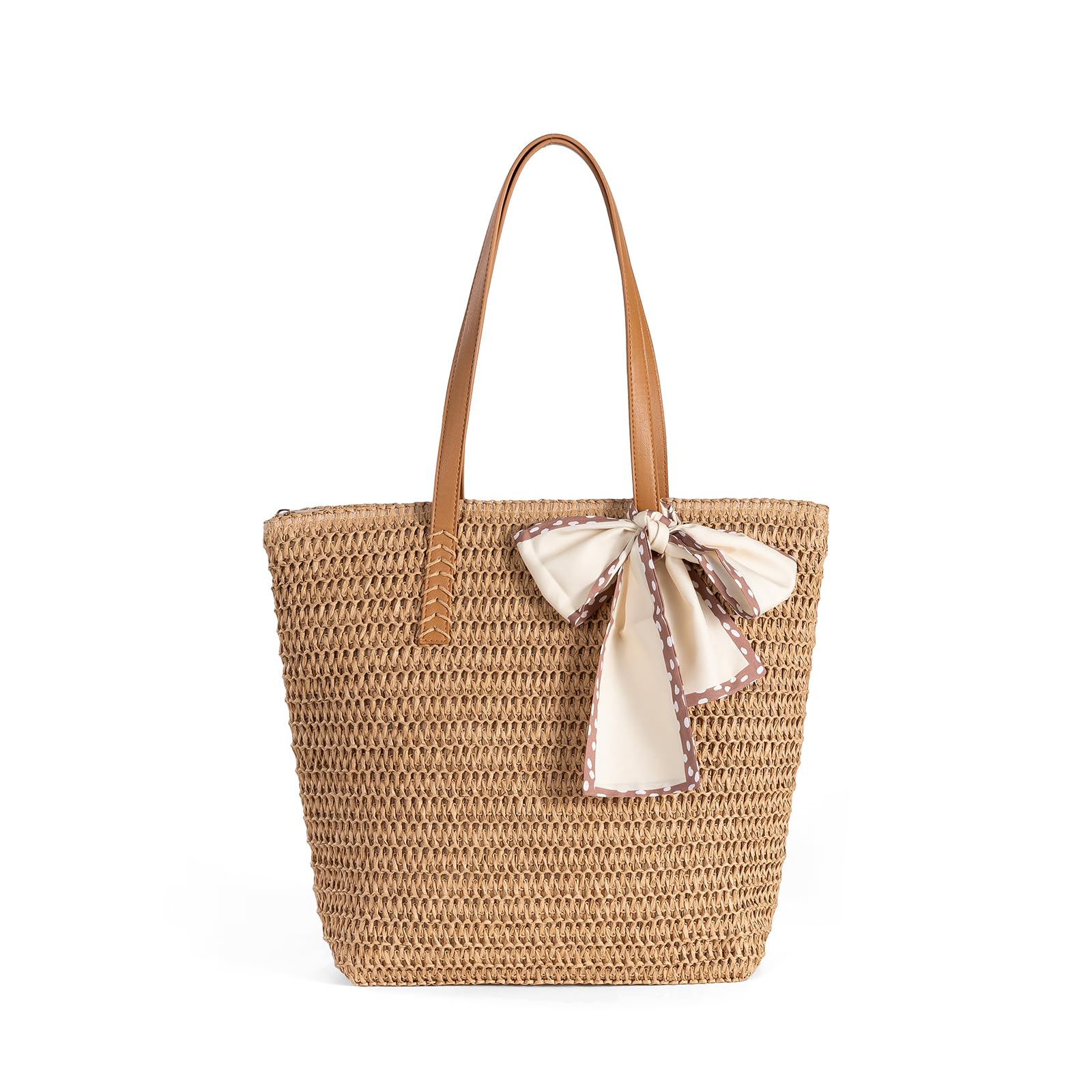 Photo 1 of iSamzan Large Straw Beach Bag: Women's Handwoven Tote with Zipper Pocket - 2025 Lightweight Summer Purse for Travel & Work
