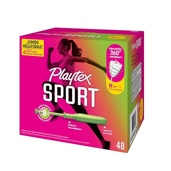 PLAYTEX SPORT TAMPONS REGULAR ABSORBENCY, FRAGRANCE-FREE – 48CT | REGULAR TAMPONS FOR WOMEN, FEMININE CARE, PLAYTEX TAMPON WITH 360 LEAK DEFENSE