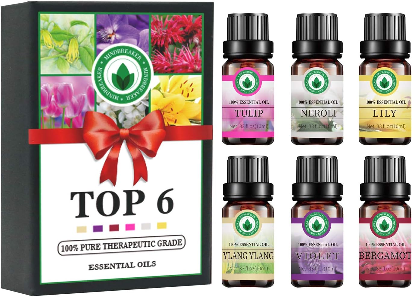 Floral Essential Oils Set, Aromatherapy Scented Oils Top 6 100% Pure Therapeutic Premium Grade Essential Oils - Gift Set 6/10ml Bottles - Violet, Lily, Neroli, Tulip, Bergamot, YlangYlang