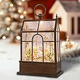 Christmas Snow Globe Lantern Greenhouse Water Glittering Globe with Little Lawn 6H Timer Function Christmas Snow Globes 3 AA Battery Operated for Christmas Festival Decorations Gifts (Greenhouse)