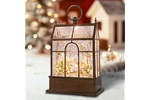 GLEXPFESTI Christmas Snow Globe Lantern Greenhouse Water Glittering Globe with Little Lawn 6H Timer Function Christmas Snow Globes 3 AA Battery Operated for Christmas Festival Decorations Gifts (Greenhouse)