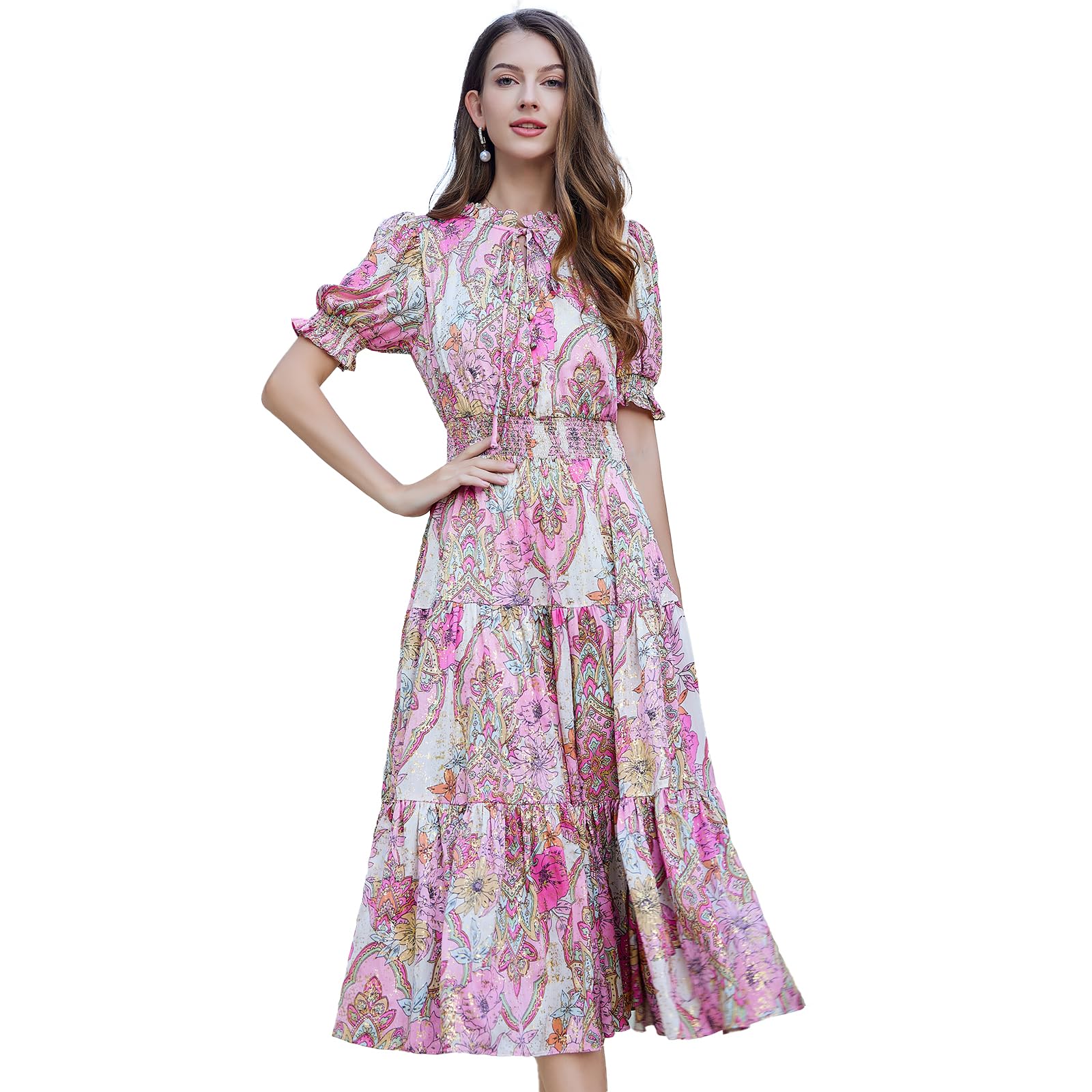 Elegant V-Neck Floral Maxi Dress with Wide Sleeves
