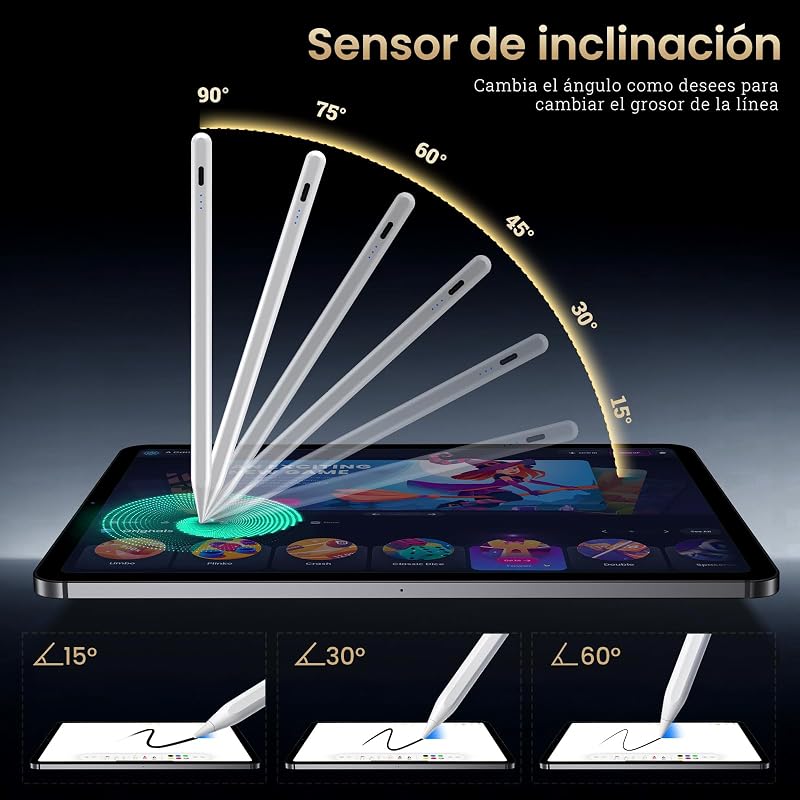 Lápiz para iPad 2018-2025 - Carga Rápida, Detección de Inclinación, Rechazo de Palma-Stylus Pencil para Apple Pencil con iPad 11/10/9/8/7/6/A16, Pro M5/3/4/5/6/M4, Air 3/4/5/M2/M3, Mini 5/6 Pad — foto 4 de 8