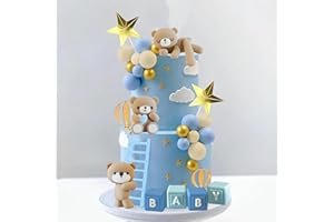 LEFUBABY Bear Cake Toppers Bear Balls Cake Decorations with BABY Letters for Boy Girl Baby Shower Birthday Party Decorations (Blue)